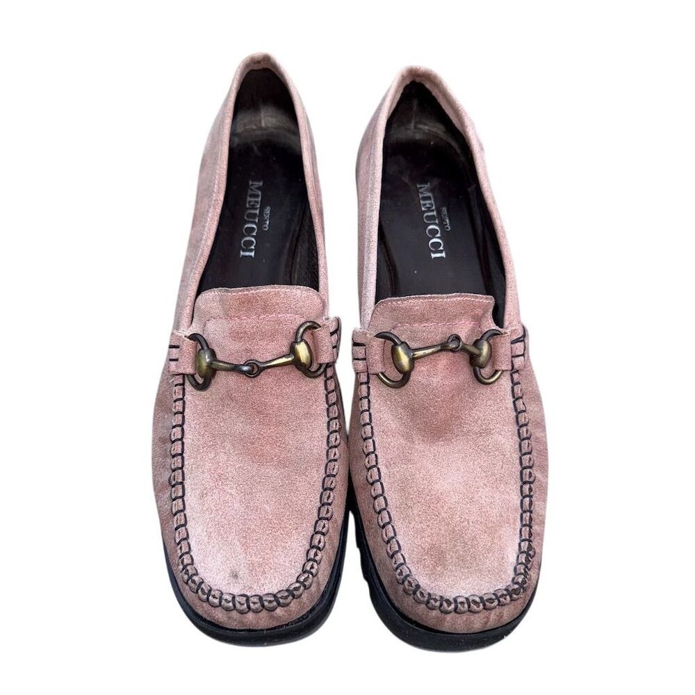 Sesto Meucci Women's Pink Suede Loafers with Metal Bit Casual Flats 8.5 N